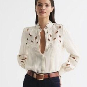 Reiss Cream Blouse with Cut-Out Design